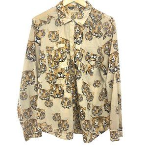 Bebe Tiger Print Blouse XL Buttoned Down Shirt